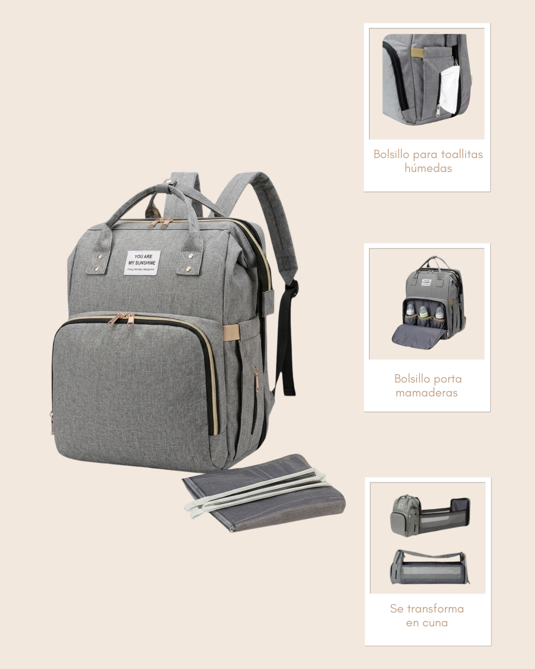 Medidas de la cuna desplegable: 78 × 29 × 22 cm